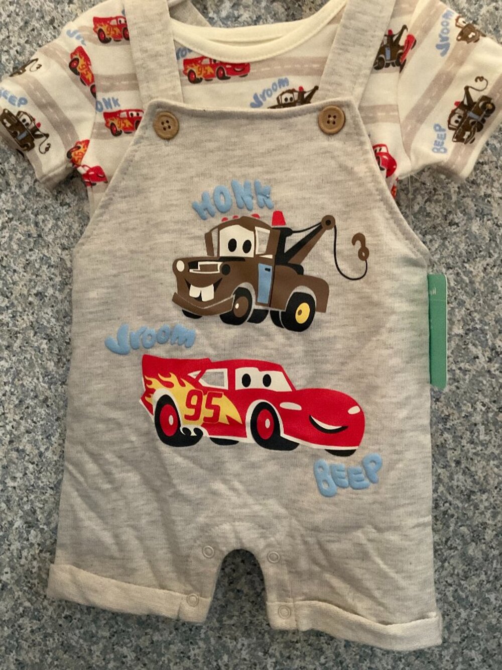 Disney Baby Lightning McQueen & Mater Overall + T-Shirt Set NWT 0–3 Months